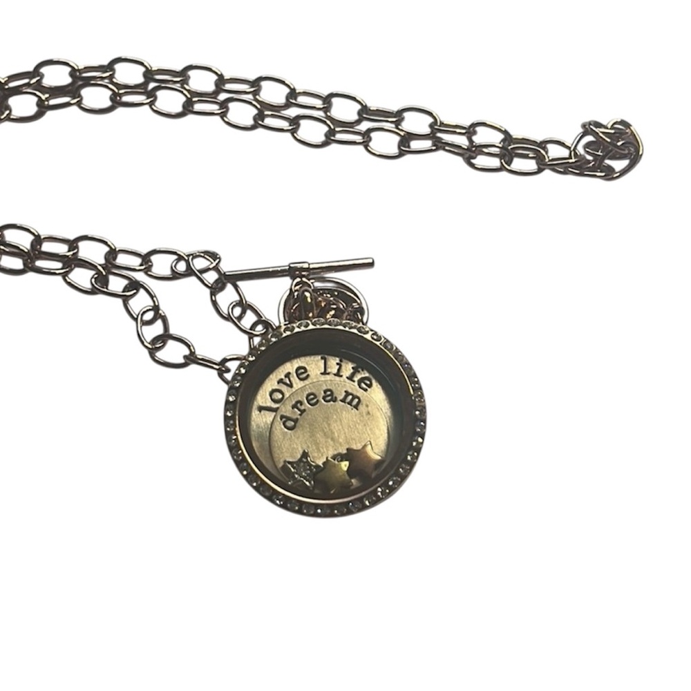 Origami Owl rose gold & crystal locket with 2 plates, 3 star charms & necklace